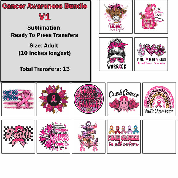 Cancer Awareness Ready to press transfer Bundle #8 Sublimation or DTF 22×5  foot roll