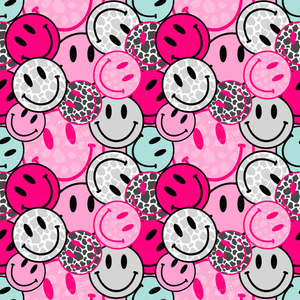 Pink Leopard Print Smiley Faces 12x12 Patterned Vinyl Sheet - iCraftVinyl