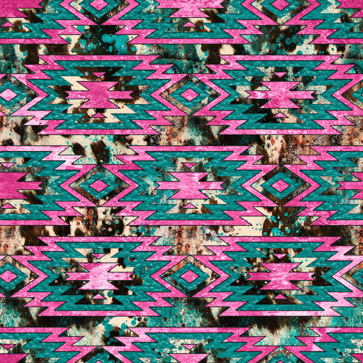 Pink & Turquoise Western Cowhide 12x12 Patterned Vinyl Sheet